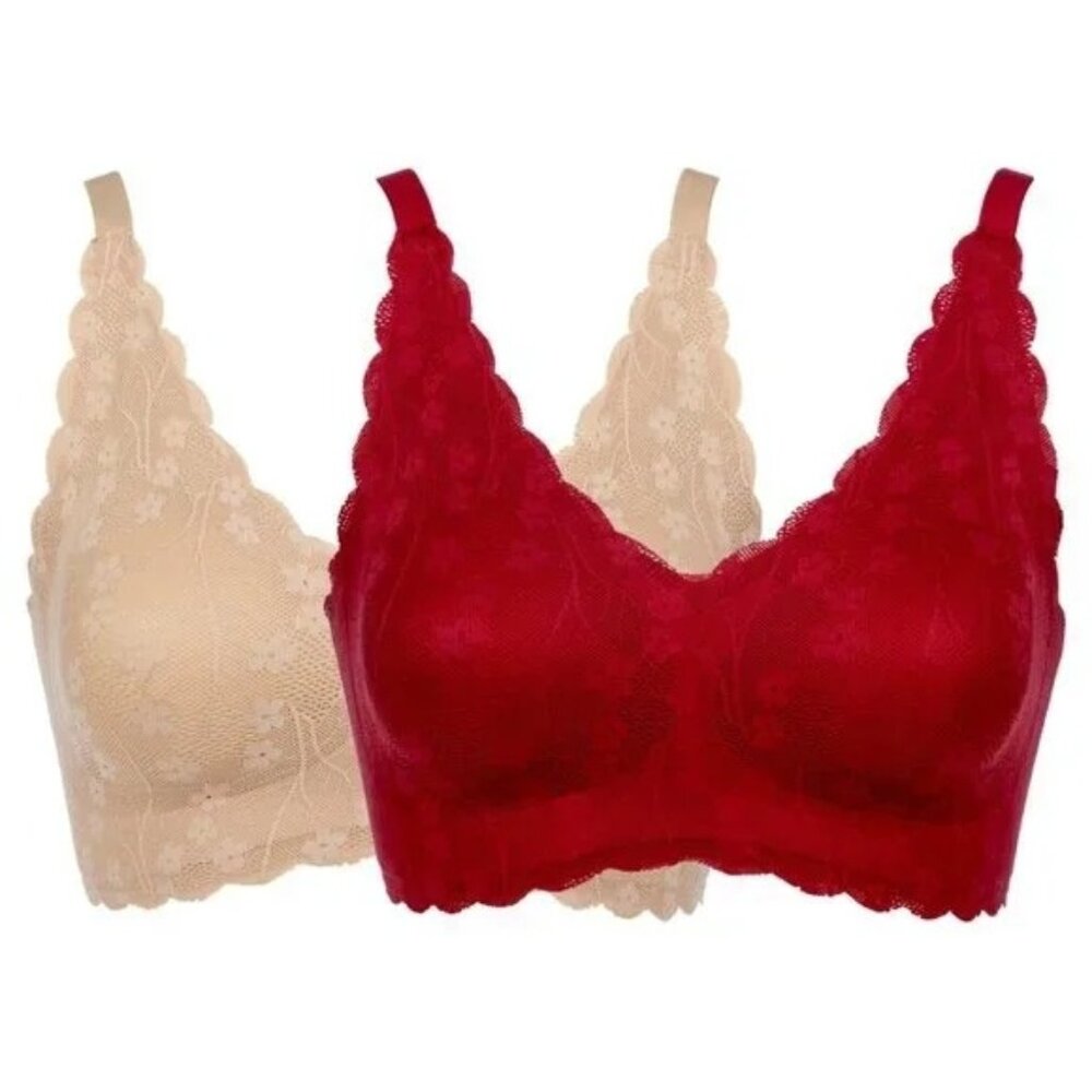 Rhonda Shear 2pk Invisible Edge Scallop Edge Lace Overlay Bonded Bra Size 2X 645